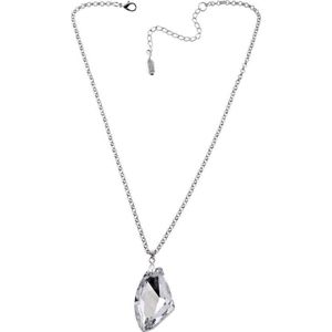 Behave Ketting dames - 42cm lengte, met hanger van geslepen glas - zilverkleur transparant glas