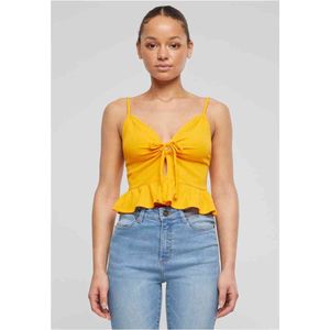 Urban Classics - Waffle Pique Ruffle Crop top - L - Oranje