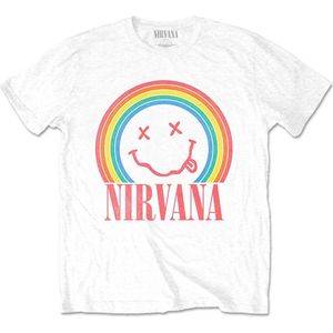 Nirvana - Happy Face Rainbow Heren T-shirt - M - Wit