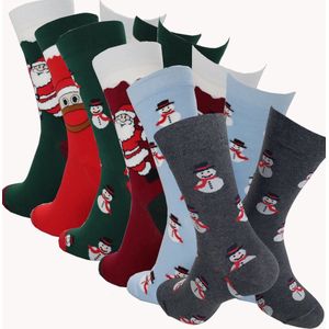 WeirdoSox kerstsokken - 6 paar - Sneeuwpop blauw/groen/grijs, Rendier en Kerstman rood/groen - Dames en Heren - Zonder voelbare teennaad - Maat 43-46