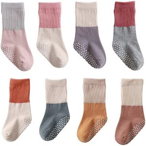 Non-slip Baby Socks for Toddlers - 8 Pairs of Comfortable Cotton Socks with ABS Studs