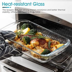 Kleine glazen ovenschaal voor oven, glazen ovenschaal rechthoekig, glazen lasagneschotel, ovenbestendige schotel voor bakken, glazen braadpan, rechthoekige glazen schotel, langwerpige braadpan (1