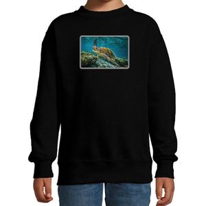 Dieren sweater met schildpadden foto - zwart - voor kinderen - natuur / zeeschildpad cadeau trui 152/164