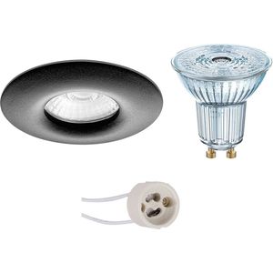 LED Spot Set - OSRAM Parathom PAR16 927 36D - Proma Luno Pro - Waterdicht IP65 - GU10 Fitting - Dimbaar - Inbouw Rond - Mat Zwart - 5.5W - Warm Wit 2700K - Ø82mm