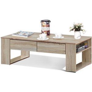 Salontafel met laden, salontafel van hout, bijzettafel voor woonkamer, balkon, hal, koffietafel bruin