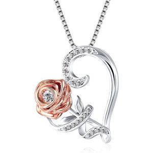 Malinsi Ketting Dames Zirkonia Roos Hart - Verstelbaar 46+4cm - Zilver - Kettingen vrouw