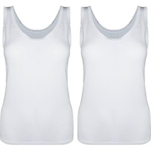 Dames Onderhemd met Kant - 2-Pack - Bamboe Viscose - Wit - Maat S/M | Zijdezacht, Ademend en Perfecte Pasvorm