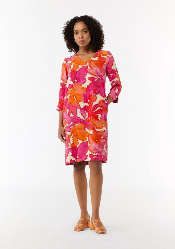 comma - A-lijn Jurk - Crêpe - V-hals - 3/4 Mouwen - Korte Lengte