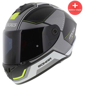Axxis Draken S helm Sonar mat zwart grijs geel S + Extra donker vizier