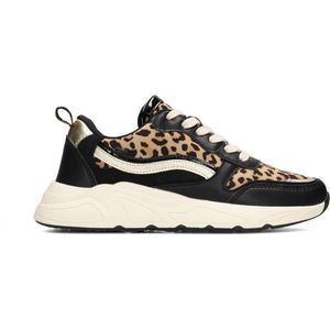 Posh by Poelman CHARLIE Dames Sneakers - Zwart met dierenprint - Maat 40