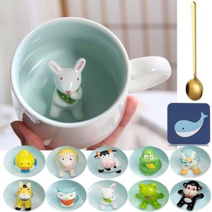Mok konijntje 3d mok haas cadeau grappige dier koffiemok keramiek 350 ml theekopje met lepel en onderzetter zoete thee koffiemok schattig verjaardagscadeau voor vriend vriendin tante oma