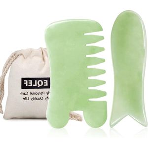 Natuurlijke Jade Guasha Tool Set - Visvormige Guasha Schraper en Guasha Kam voor SPA Trigger Point Massage - Gezicht Arm Voet - 2 stuks