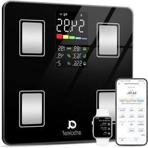 Digitale personenweegschaal met lichaamsvet en spiermassa met groot led-display en app - zeer nauwkeurige bluetooth-weegschaal tot 180 kg