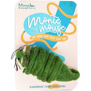 Mimis Daughters Monte De Muis - Kattenspeelgoed - 100% Viltwol - 2 Meter lange staart - 10 cm - Groen
