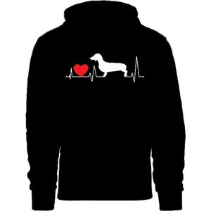 Grappige hoodie - trui met capuchon - hartslag - heartbeat - teckel - hond - hondenliefhebber - maat L