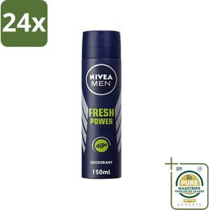 Nivea - Men - Deodorant - Spray - Fresh Power - 48 Uur Lang Werkend - 150 ml - Voordeelverpakking - 24 stuks - 48 uur bescherming - Deodorant spray