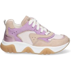 Braqeez 423141-501 Meisjes Lage Sneakers - Beige/Paars - Nubuck - Veters