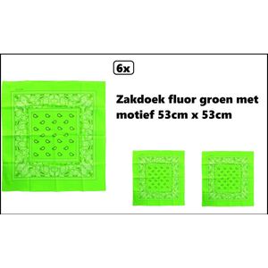 6x Zakdoek fluor groen met motief 53cm x 53cm - zakdoek bandana boeren carnaval feest sjaal festival themafeest