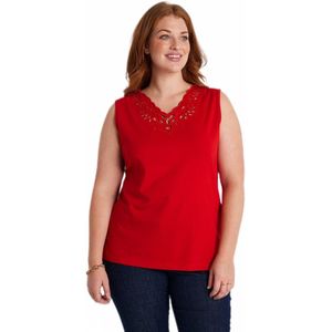 Geborduurde opengewerkte V-hals tanktop