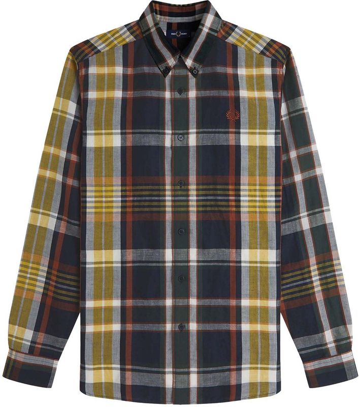 Fred Perry - Fp Madras - Overhemd - Marineblauw - Lang