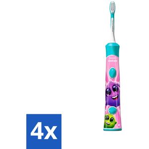 4 x Philips Sonicare - Elektrische Tandenborstel - For Kids - Blauw - Inclusief Extra Opzetborstel - HX6322/04 - Elektrische Tandenborstel - Tandenborstel Voor Kinderen - Tandenpoetsen Leuk Maken - Interactieve Tandenborstel - Bluetooth Tandenborstel