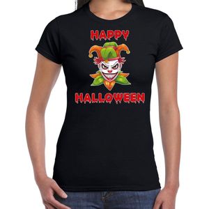 Halloween Happy Halloween groene horror joker verkleed t-shirt zwart voor dames - horror joker shirt / kleding / kostuum / horror outfit XS