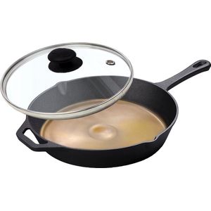 Koock Amsterdam® Skillet gepolijst gietijzer - koekenpan MET DEKSEL - PFAS vrij - geschikt voor alle warmtebronnen incl. BBQ en inductie