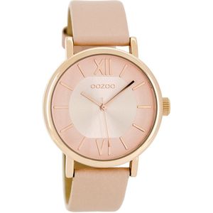 OOZOO Timepieces - Rosé goudkleurige horloge met poeder roze leren band - C8322