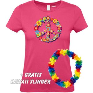 Dames T-shirt Peace Flowers | Love for all | Gay Pride | Regenboog LHBTI | Fuchsia dames | maat XXL