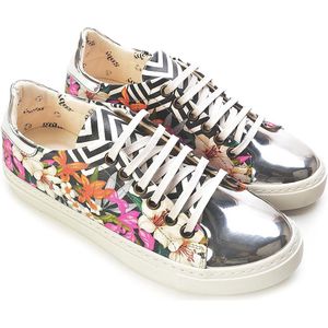 Goby Blossom Dames Sneakers - Bloemenprint & Zilver Metallic - Maat 37