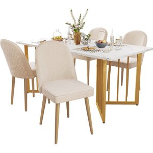 Merax Set van 4 Moderne Eetkamerstoelen – Beige Fluwelen Bekleding - Gouden Metalen Poten - Ergonomisch en Comfortabel