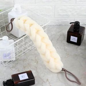 Daity 1 stuk gevlochten spons voor de rug met koordgreep, lange rekbare scrubspons voor het lichaam, gaas voor de doucherug voor mannen en vrouwen (beige)