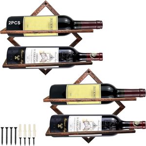 2 stuks wijnhouders van metaal voor wandmontage, vintage messing, hangende wijnrek, organizer voor 2 flessen met sterke drank, flessenrek, wijnflessenrek voor thuis, keuken, bar, wanddecoratie