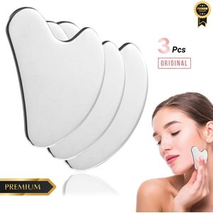 GUAPÀ® Gua Sha Massage Schrapers | 3 RVS Schrapers | Gezichtsmassage | Massage Schrapers | Jade Roller | Ontspanning | Massagehulpmiddel | Face Roller | 3 x Rvs Gua Sha Schrapers Metaal RVS
