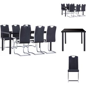 vidaXL Eettafelset - Zwart - Gehard glas en metaal - 180 x 90 x 75 cm - Inclusief 6 stoelen - Set tafel en stoelen