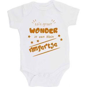 100% katoenen Romper ""zo'n groot wonder in een klein rompertje"" Unisex Katoen Wit/tan Maat 62/68