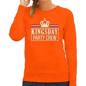 Koningsdag sweater Kingsday party crew - oranje met witte letters - dames - koningsdag outfit / kleding M