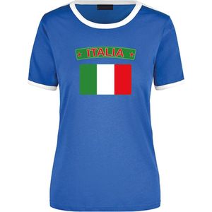 Italia blauw/wit ringer t-shirt Italie met vlag - dames - landen shirt - Italie fan / supporter kleding S