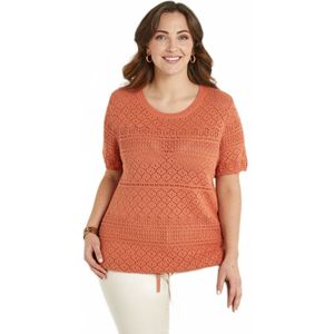 Opengewerkte trui met korte mouwen en ronde hals