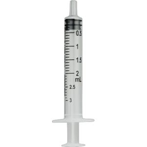 Wegwerpspuit 3-delig Luer hub 2-3ml - Rubber conus - 1 Stuk