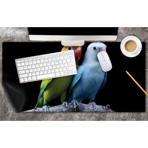 Bureau onderlegger - Oranje-Gele Vogel met Blauwe Vogel op Tak tegen Zwarte Achtergrond - 80x40 cm - 2 mm Dik - Bureau mat Vinyl
