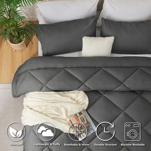 Luxe Dekbed, voor 4 seizoenen, dekbed van microvezel, 300 g/m², deken 220 x 240 cm, super zachte slaapdeken, ademend, Grijs