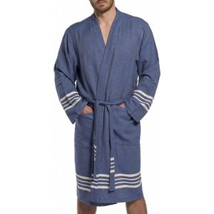 Hamam Badjas Krem Sultan Navy - XS - unisex - hotelkwaliteit - sauna badjas - luxe badjas - dunne zomer badjas - ochtendjas