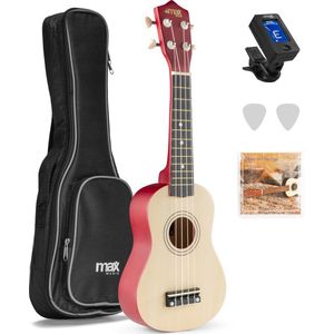 Ukelele set - MAX UKEY - 21 inch Ukulele van hout - Kindergitaar en gitaar voor volwassenen - incl. Ukelele tas, plectrums en stemapparaat - Naturel