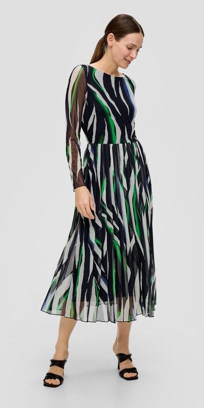 Cocktailjurk - Plissé - Licht Transparant - 3/4 Lengte - Normale Pasvorm - Lange Mouw