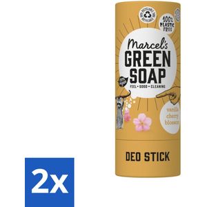 2 x Marcel's Green Soap - Deodorant Stick - Vanille & Kersenbloesem - Langdurige frisheid - 40 gr - Duurzame Deodorant - Natuurlijke Deodorant - Biologische Deodorant - Vegan Deodorant - Aluminiumvrije Deodorant