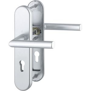 Deuringang Deurgrepen Hendelgrendel – DIN-standaardafstand 92 mm Geanodiseerd zilver Cilinderslot met lange plaat voor deurdikte, zonder kern Cilinderbescherming 67 – 72 mm, Controle: RC2 en 1906 (1) Veiligheidsrozet