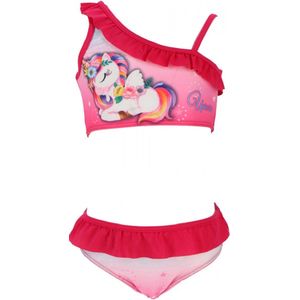 Unicorn / Eenhoorn - bikini - rainbow - fuchsia - maat 98/104