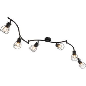 QAZQA botu - Moderne Plafondlamp - 6 lichts - L 145 cm - Zwart - Woonkamer | Slaapkamer | Keuken