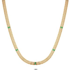 Twice As Nice Halsketting in goudkleurig edelstaal, groene rechthoekige zirkonia 40 cm+5 cm